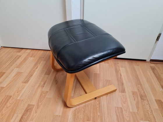 Image 1 of Hocker Poef Voetenbank Leer Vintage Scandinavisch Design