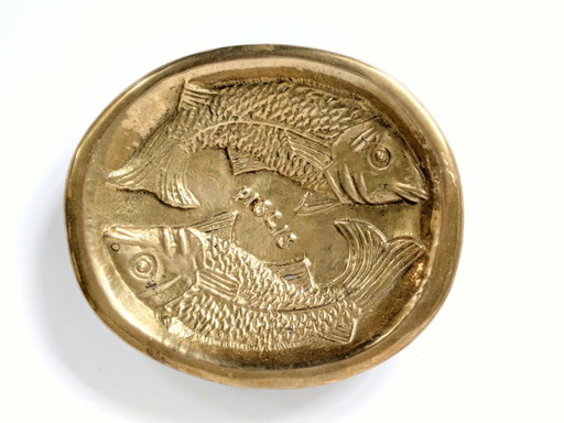 Vintage messing Vissen Zodiac schaal | Astrologische Vide-Poche | Jaren 70