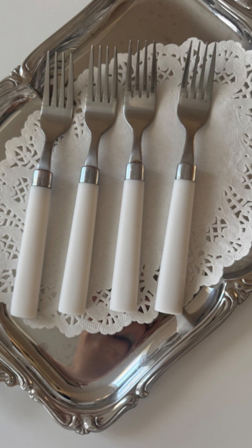 Set of 4 Vintage White Handle Forks