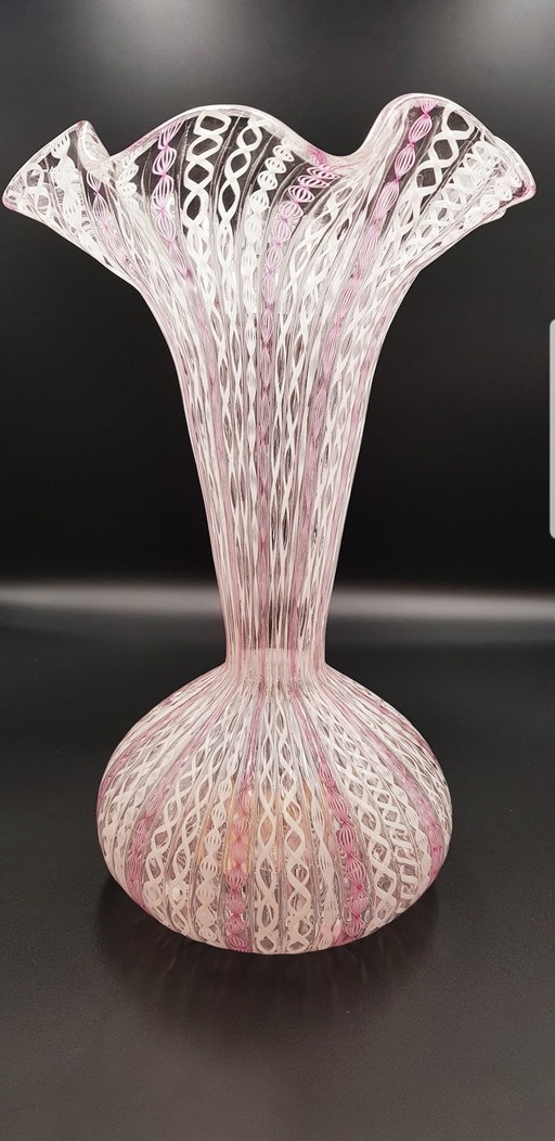 40'S Paolo Venini Fulvio Bianconi Large Murano Glass Zanfirico Vase 