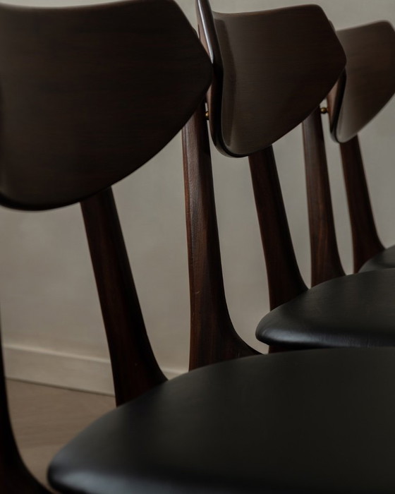 Image 1 of Vintage Dining Chairs by Louis van Teeffelen for AWA (Set of 6) | Reupholstered in Black Skai | Dutch Mid-Century | 1960s