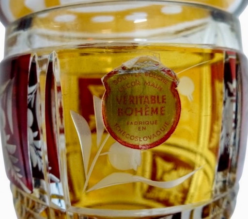 Vaso con coperchio Veritable Boheme in vetro ambra e rosso