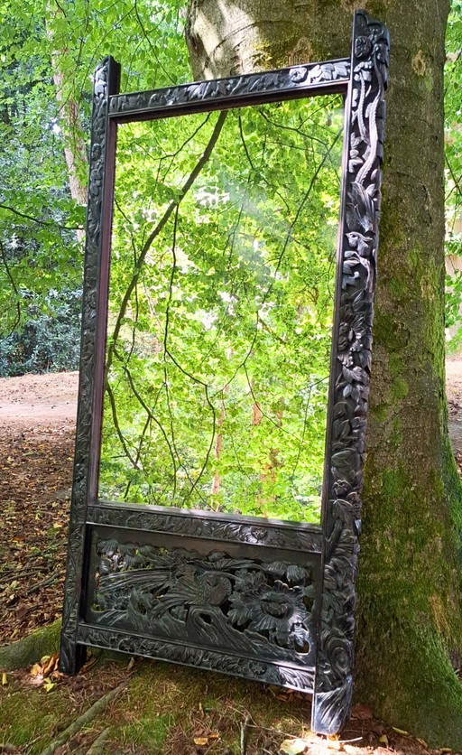 Mirror crafted from antique Asian folding screen