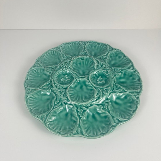 Image 1 of Gran fuente para ostras Gien, cerámica vidriada, color turquesa, 1960-70