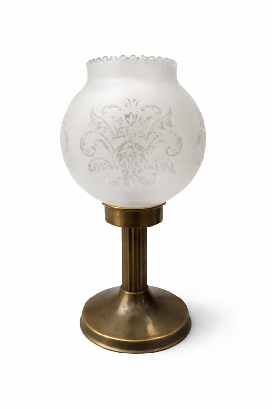 Image 1 of Art Deco Votive Candle Holder - Frosted Etched Glass & Brass Base - 1930s