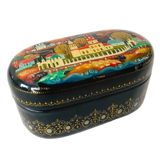 Image 1 of Antico portapillole russo in lacca dipinta a mano Palekh