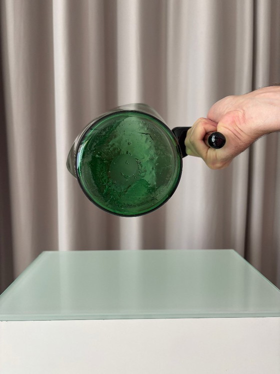 Vintage Emerald Green Art Glass Pitcher, Sculptural Organic Design, Glass & Decanter, Organic Modern (photo 6 of 11)