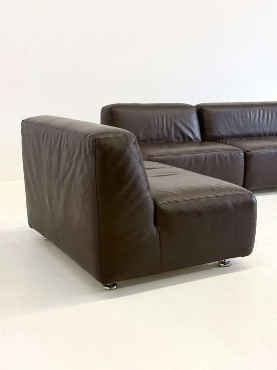 Image 1 of Set van 3 vintage space age modulaire leren sofa / fauteuils in donkerbruin
