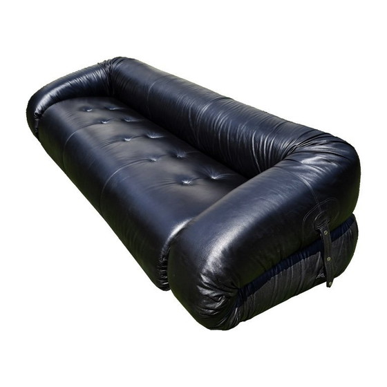 Image 1 of divano-letto a tre posti "anfibio" in pelle nera di alessandro becchi per giovannetti, italia, 1970s