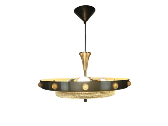 Image 1 of Lampada a sospensione UFO in stile Lakro - Vintage - 'Champagne gold' - vetro - anni '70