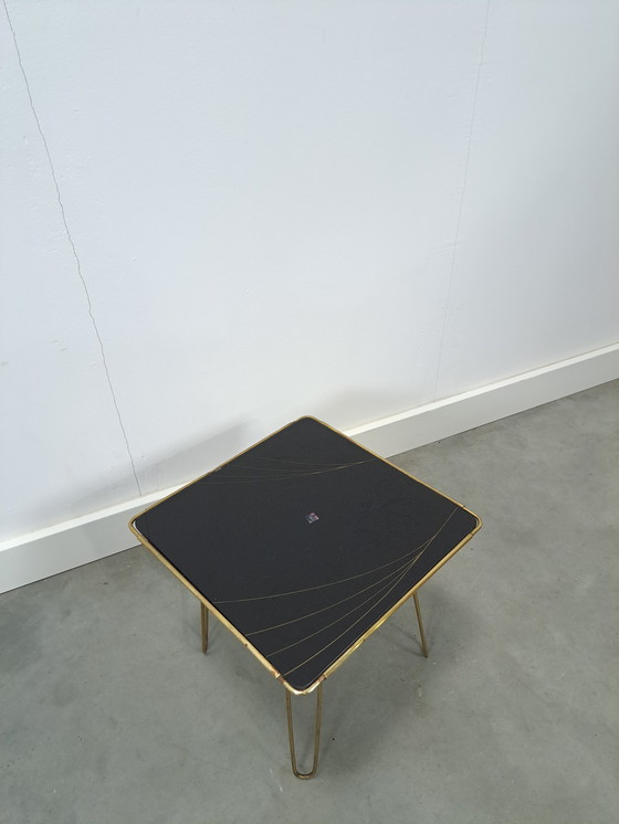 Image 1 of Side Table With Brass and Black Glass Top, Plant Table No. 23