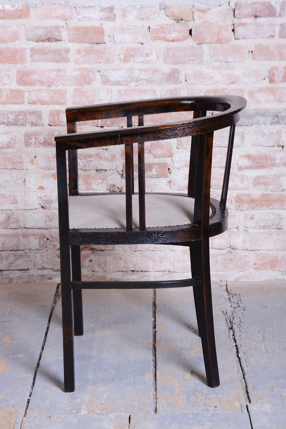 Restored Art Deco Armchair, Oak, Repolished, Reupholstred, Czech, 1920s – Textile, Wood (photo 15 of 15)