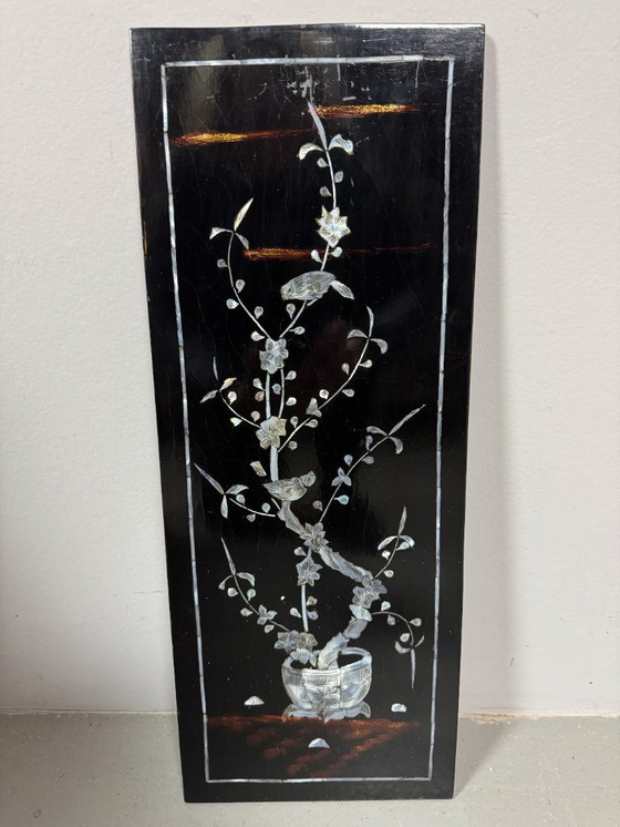 Image 1 of 'The Four Seasons' - Set of Four Vietnamese Lacquer Panels with Mother-of-Pearl Inlay, Vietnam, 1970s.