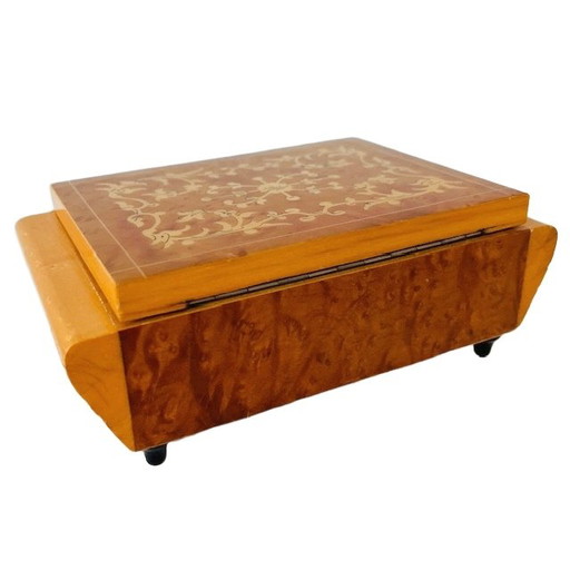 Vintage jewelry box Thuya Burl inlaid wood