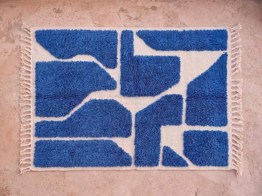 Alfombra bereber azul hecha a mano a medida con diseño especial, 2/3 m – Aime Té, vloerkleden en tapijten (photo 2 of 8)