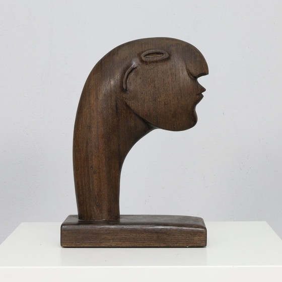Image 1 of Objet décoratif Tête en bois, années 1980 Signé C.D.