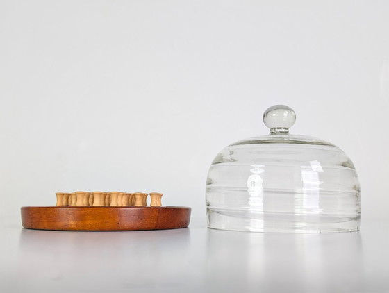 Image 1 of Juego de mesa Solitario original de mediados de siglo, década de 1960, Dinamarca, cristal de teca.