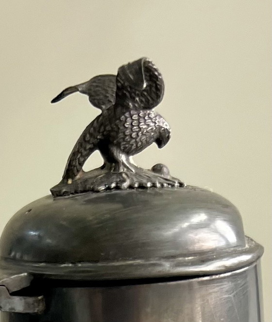 Image 1 of Antiguo juego de peltre con cuenco y jarra, finamente grabado, alrededor del siglo XIX.