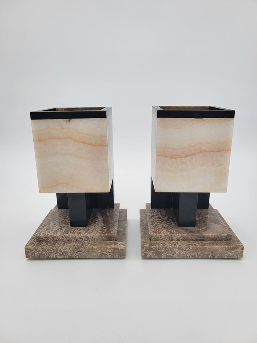 Pair De Garnitures De Cheminée, Marble Bookends