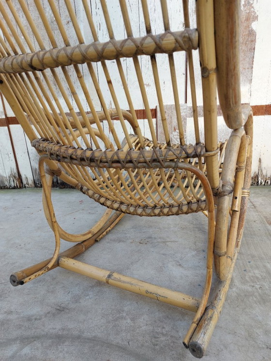 Image 1 of Originele Rohe Noordwolde rotan schommelstoel – jaren 50/60