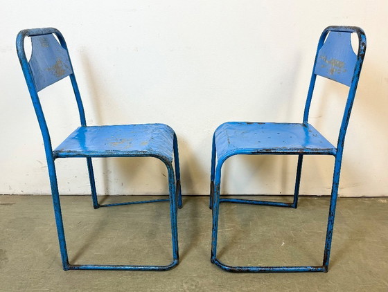 Image 1 of Blauwe industriële ijzeren stoelen, set van 2, jaren 50