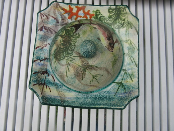 Image 1 of M.G.A. G. Mazzotti Albisola Italia 6 Piatti da Pesce, 1 Vassoio Grande da Portata e 1 Ciotola con Coperchio