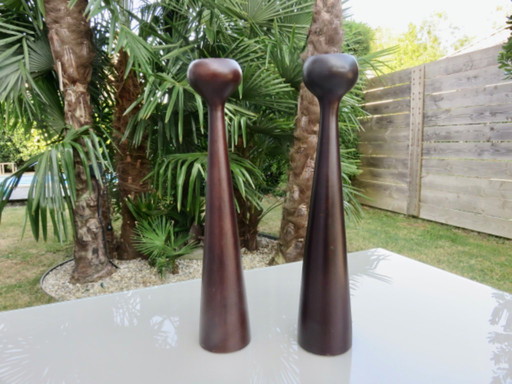 Paire de grands bougeoirs scandinaves, vintage, années 70