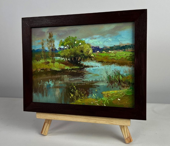 Image 1 of Original Oil Painting Day Coastal Landscape Summer winding river