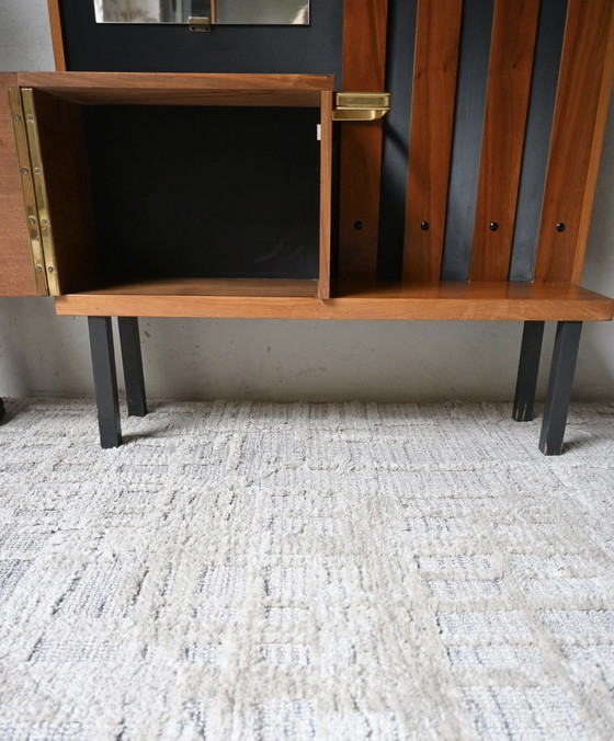 Stilvolle 50er Jahre Garderobe-Kleiderständer, Aufbewahrungsschrank, Holz, Glas, Braun (Foto 9 von 10)