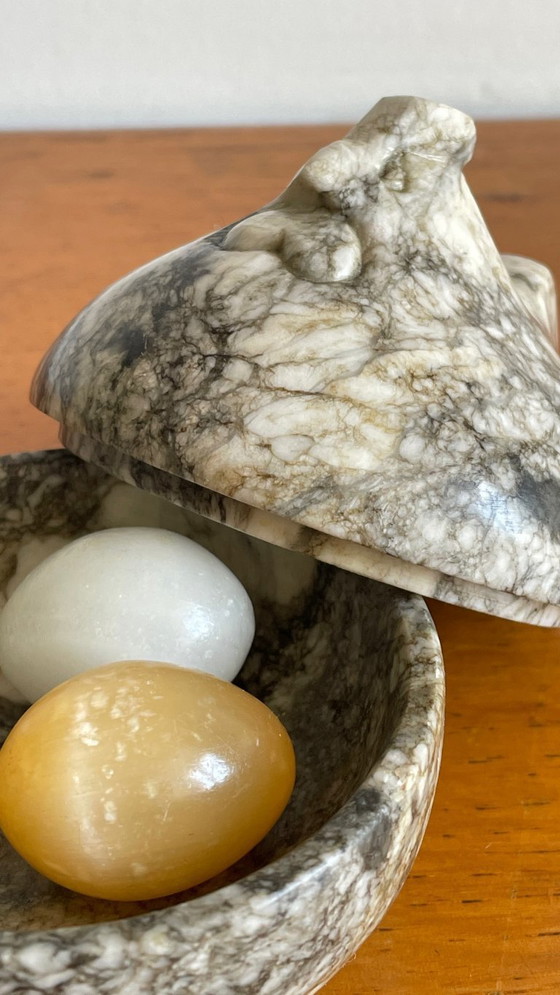 Image 1 of Vintage Marble Hen with Eggs Sculpture