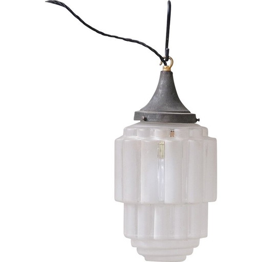 Vintage Art Deco hanglamp in tweekleurig glas, Frankrijk 1920