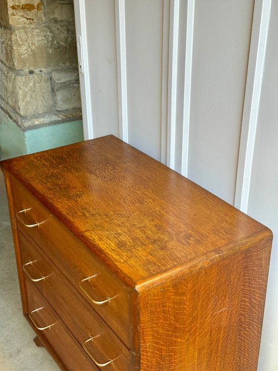 50s/60s Vintage Wooden Dresser with Compass Legs, Chest of drawers, Gold, Mid Century Modern (photo 10 of 17)
