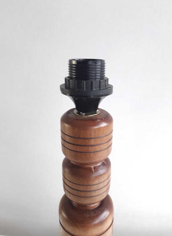 Image 1 of Unique vintage wooden lamp base with handmade lampshade made of African wax fabric