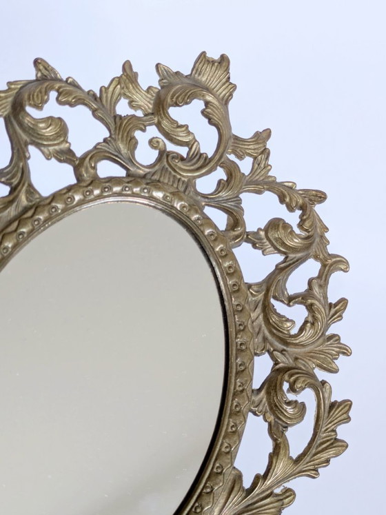 Image 1 of Vintage Brass Mirror Wall Sconce Candle Holder Rococo Scrollwork Hollywood Regency 1960s