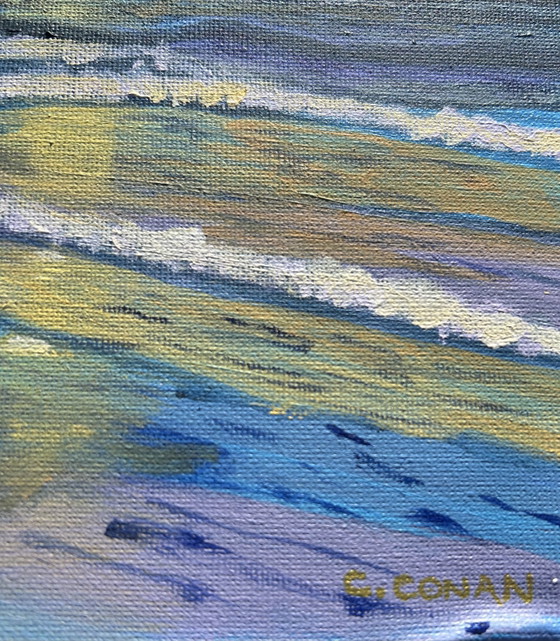 Beach At Twilight - Original Acrylic Painting on 3D Canvas – Paintings & Drawings, Cotton (photo 4 of 13)