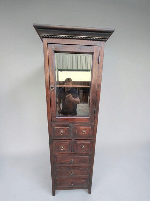 Aparador Colonial de Madera de Teca, Cómoda, Librería. Mueble Bar Medidas: 65x48cm Y 193cm Alto. – vitrinekasten, Glass