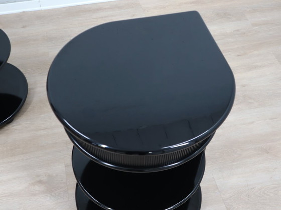 Image 1 of B&B 1980s postmodern black lacquered nightstands , set of 2