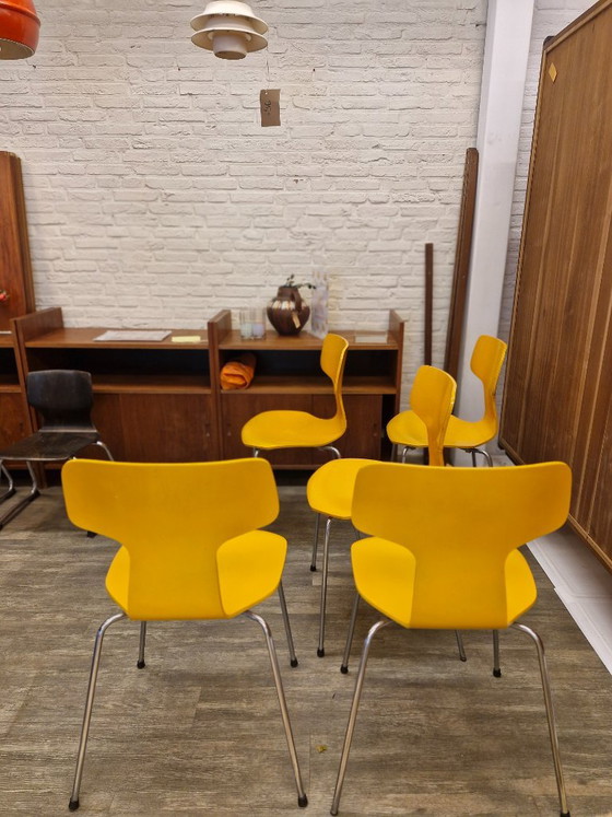Fritz Hansen "Hammer" Sedie da pranzo (5) Modello 3103 – Arne Jacobsen (1974) – Metal, Wood, Vintage (photo 2 of 11)