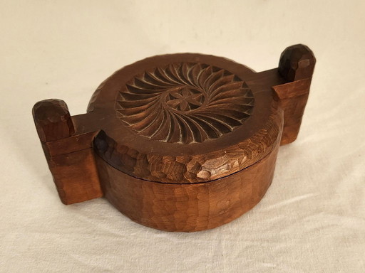 Hand-carved salt box, folk art, France, 1950