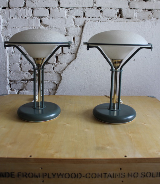 2x Vintage Table Lamp Frosted Glass Italy 1970s