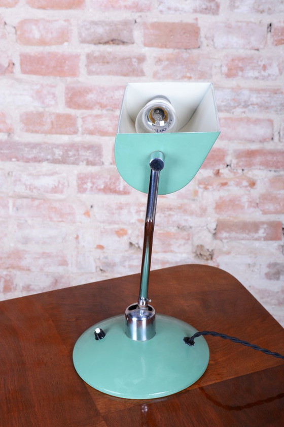 Original Mid-Century Table Lamp, by NAPAKO, Chrome-Plated Steel, Czech, 1950s, Metal, Green (photo 13 of 13)