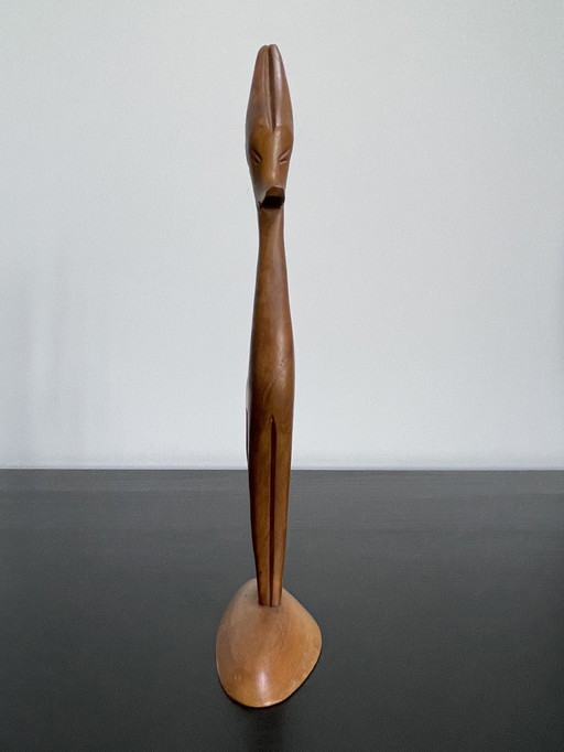 Mid - Century Modern Wooden Gazelle Sculpture - Abstract & Elegant
