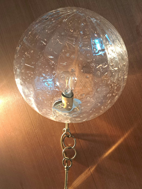 Image 1 of 🟡 DORIA Pendant Light 🟡🔍 OPTIC Glass • Vintage 60s/70s • Brass • Bubble Glass