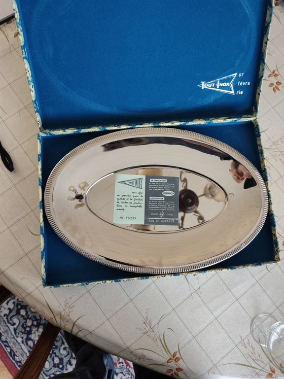 Vintage Silver Stainless Steel Tray in New Condition, Jean cuozon, Table accessories, rvs (photo 4 of 5)