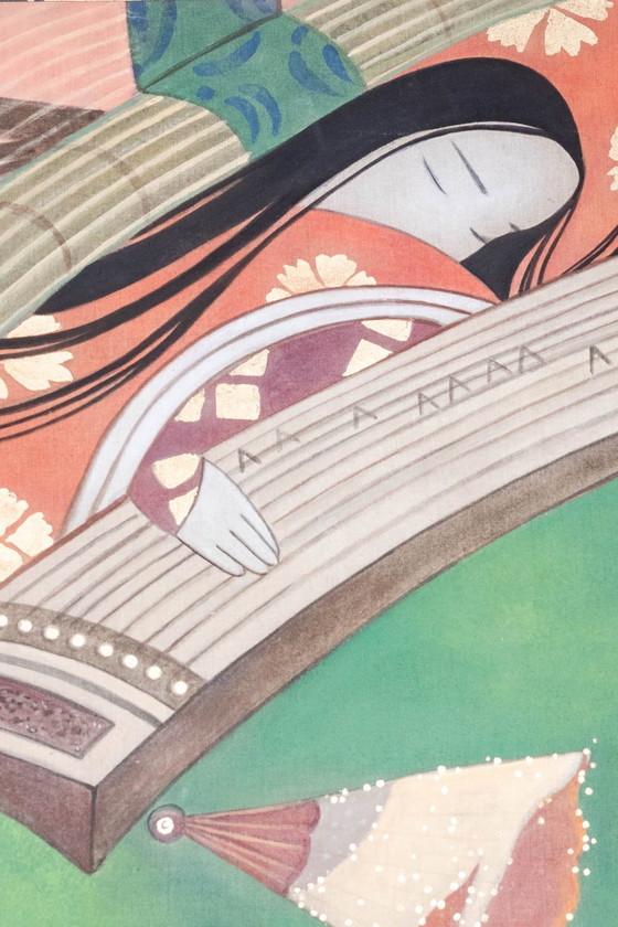 Image 1 of Toile Peinte Représentant Des Danseuses Japonaises. Contemporain.