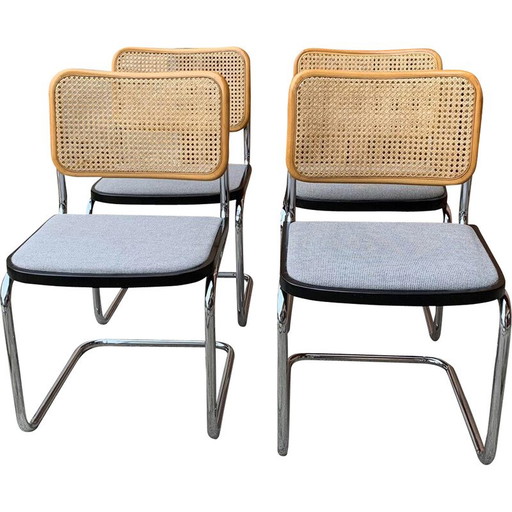 Set of 4 vintage Italian B32 Cesca chairs by Marcel Breuer, 1970s