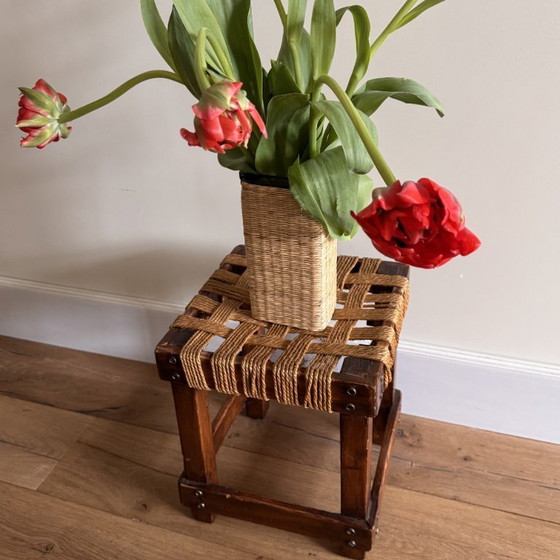 Image 1 of Dutch Brutalist Stool, Oak & Rope – ca. 1960