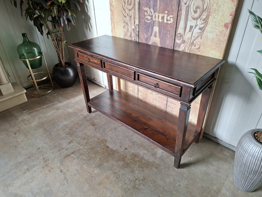 Colonial teak side table, console table, and console, 120x45cm, 77cm high.