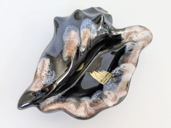 Image 1 of 1960s Vallauris Style Seashell Dish, Midcentury Fat Lava Glaze, Black and Blue