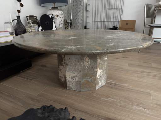 Table basse vintage ronde pierre fossile (marbre)